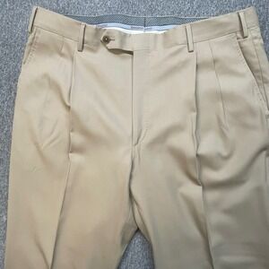 GUABE CONNO 100% Wool Pleated Trousers Men's Tan Dress Pants 36x32 Custom